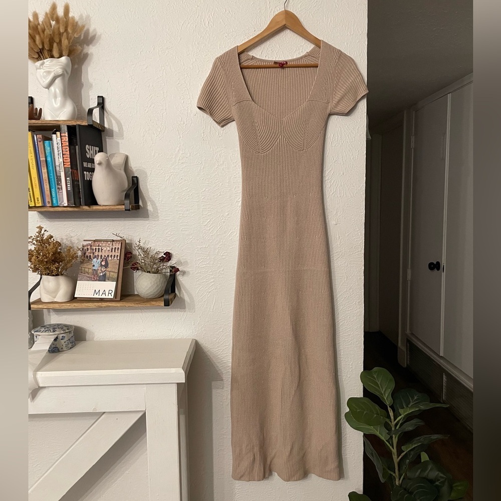 STAUD Camden Ribbed Knit Short Sleeve Maxi Dress Nude - Picture 4 of 8